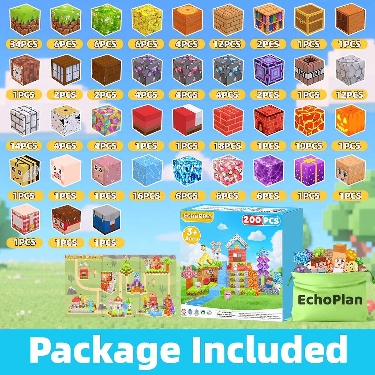 Magnetic Blocks, 200PCS Magnetic Building Blocks for Kids Ages 3+