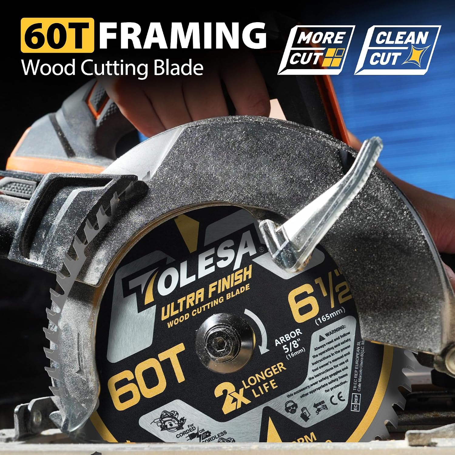 6 1/2 Circular Saw Blades, 60T for Wood and Plywood, 3-Pack | Tungsten Carbide Teeth, Super Thin Kerf, ATB Design