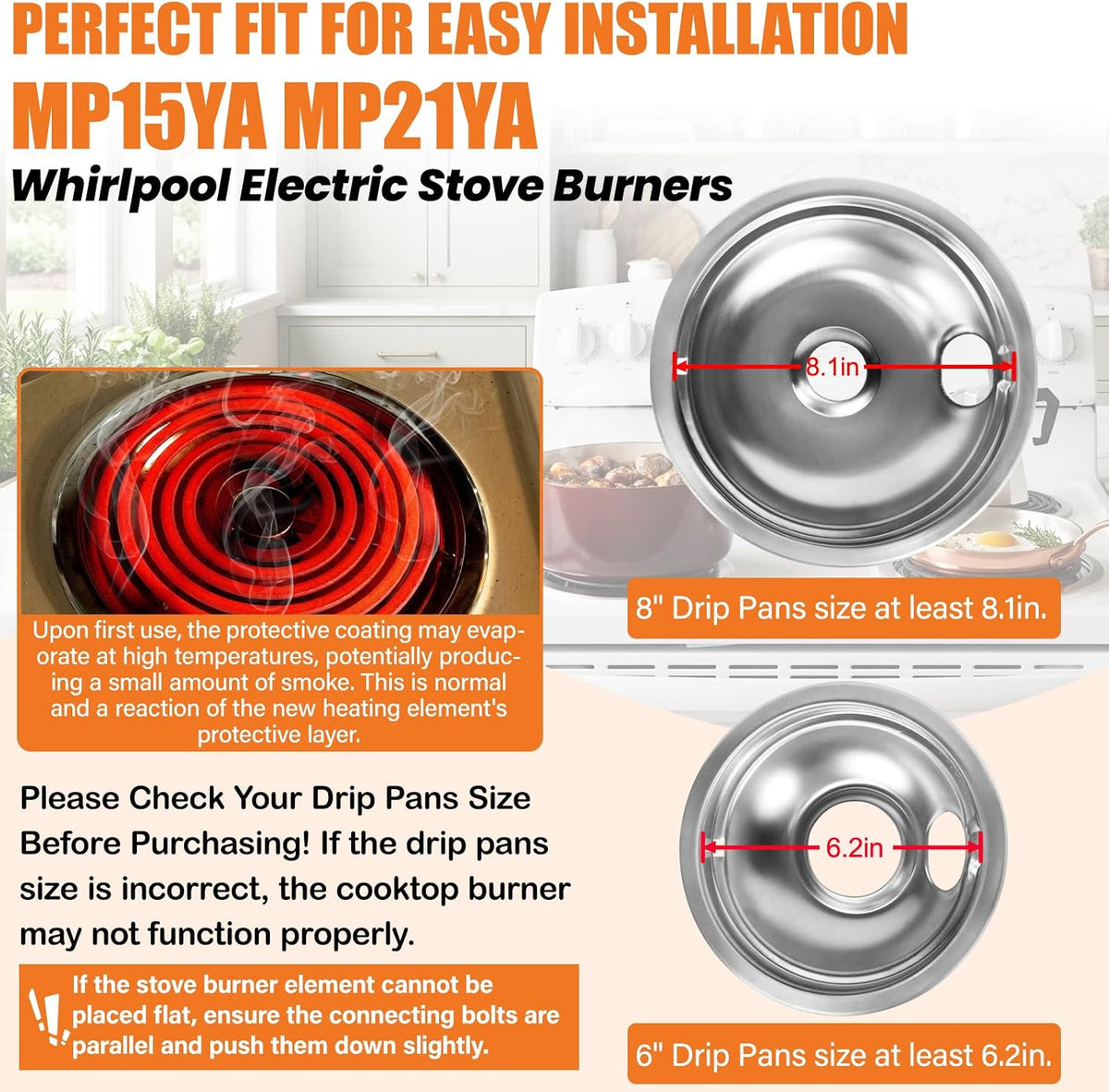MP22YA Electric Range Burner Element Unit Set For Whirlpool Stove Burners