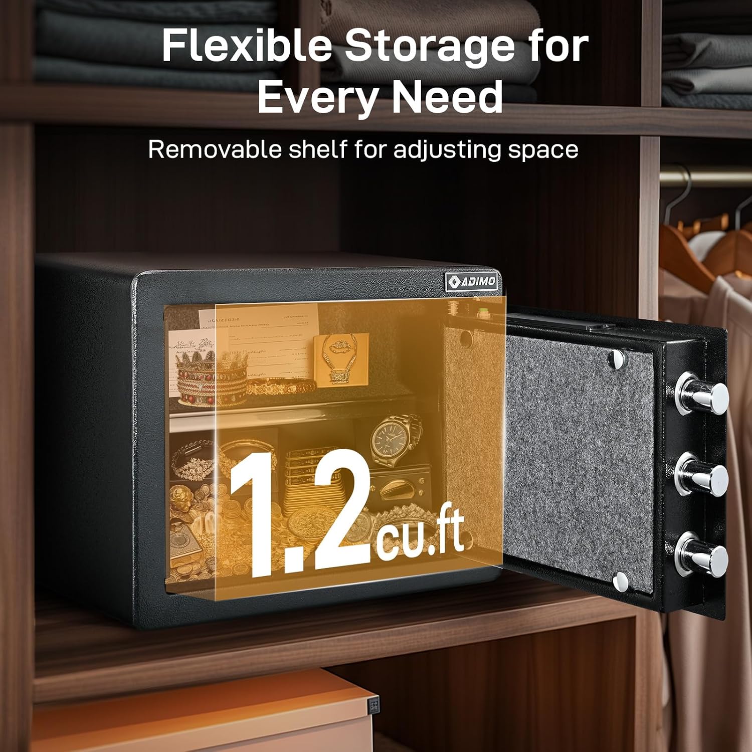 Biometric Safe, 1.2 CuFt Fingerprint Home Safe with Touchscreen Keypad, Removable Shelf, Alarm System, Alloy Steel