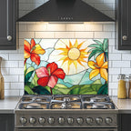 Tempered Glass Backsplash for Kitchen, flowers Stove Splashback,30x16''