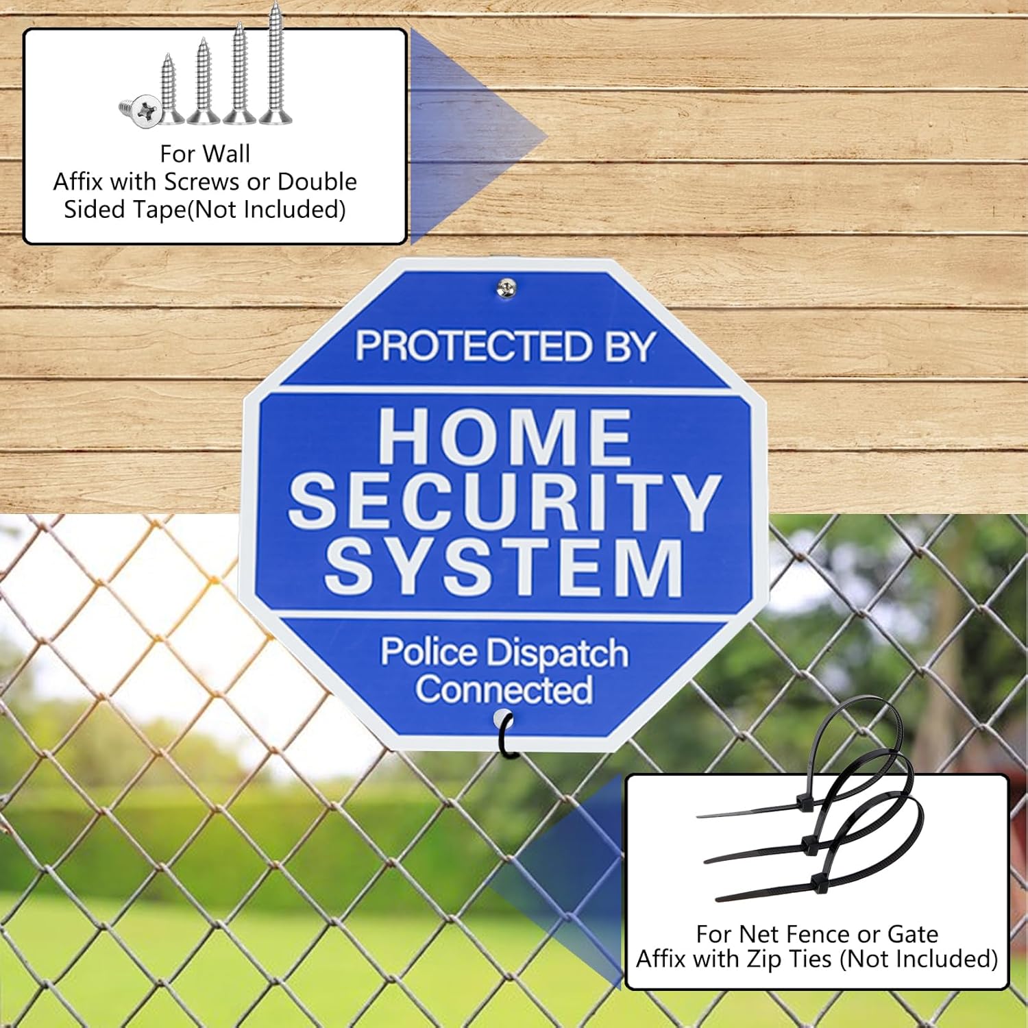 Protected By Home Security System Signs for Yard - 10" x 28" Police Dispatch Connected Warning Sign with Ground