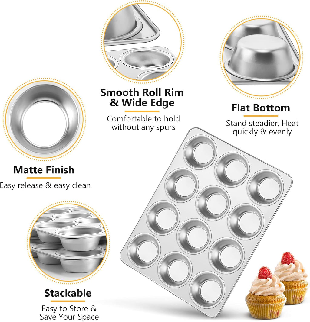 12-Cup Muffin Pan, Stainless Steel Muffin Tin