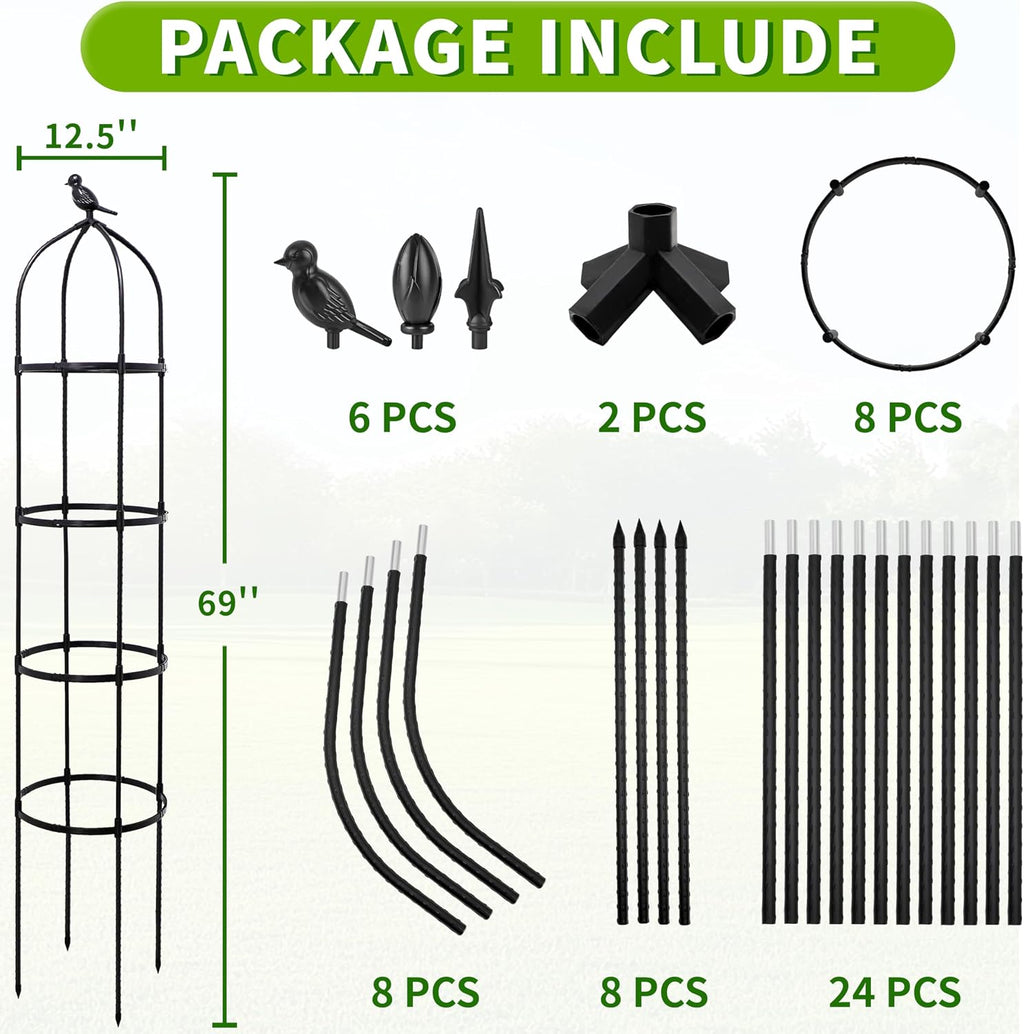 2-Pack 6FT Garden Obelisk Trellis for Climbing Plants,Adjustable 4-Tier Metal Plant Support,Rustproof Outdoor Plant