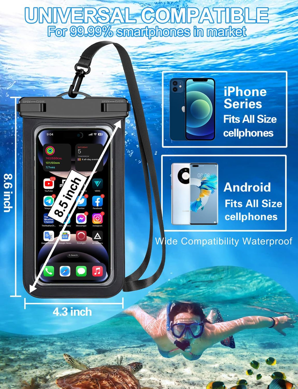 5 Pack Multicolor Waterproof Phone Pouch, Cell Phone Case Dry Bag,Protection Level: IP68,Beach Cruise for