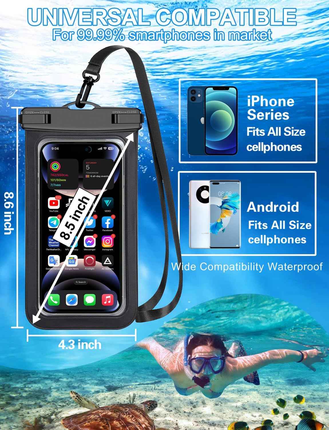 5 Pack Multicolor Waterproof Phone Pouch, Cell Phone Case Dry Bag,Protection Level: IP68,Beach Cruise for