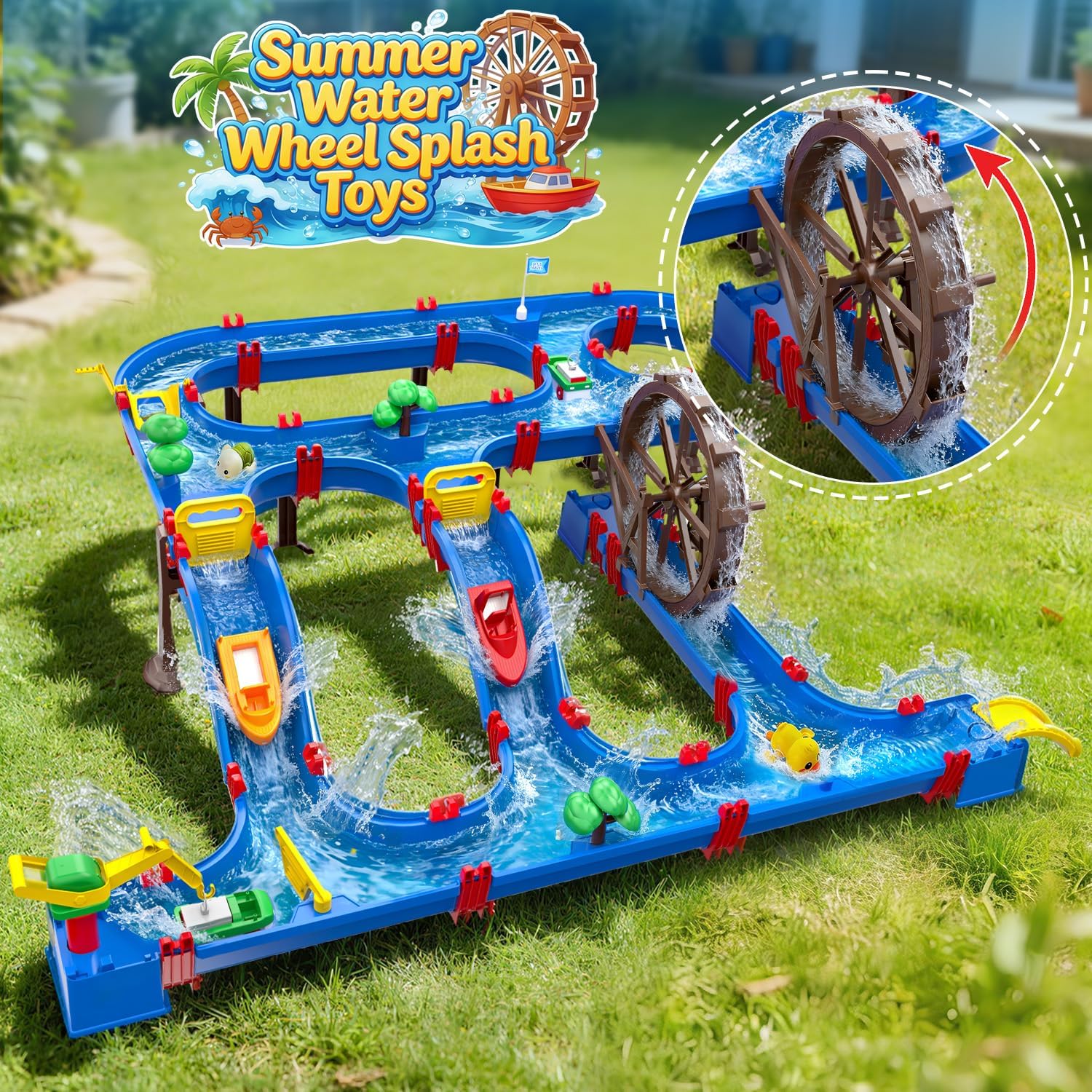 Double-Tier Watermill Summer Toy, 120 PCS DIY Water Table Toys for Kids, Girls, Boys 4-6 Years, Outdoor Water Toys