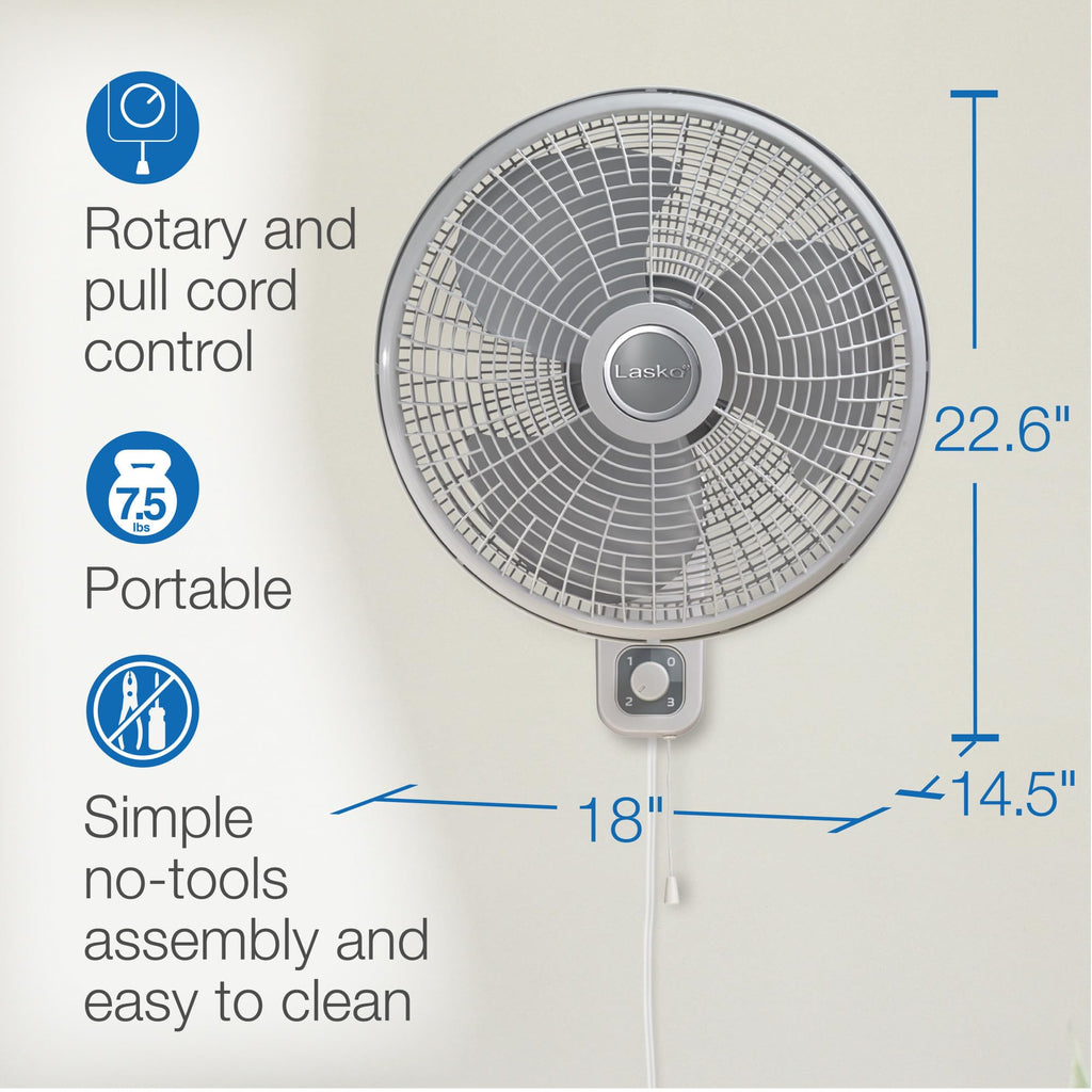 3-Speed Oscillating Wall Mount Fan - 16" - M16900 - Light Gray