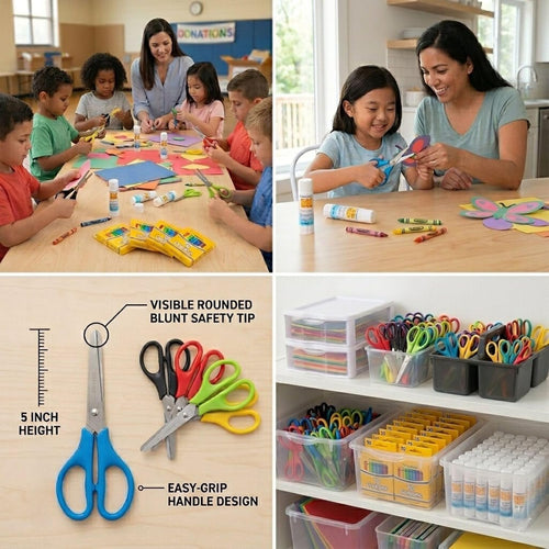 (100 Pack) Kids Safety Scissors, 5-Inch Blunt Tip, Assorted Color Classroom Scissors for School Supplies, Arts
