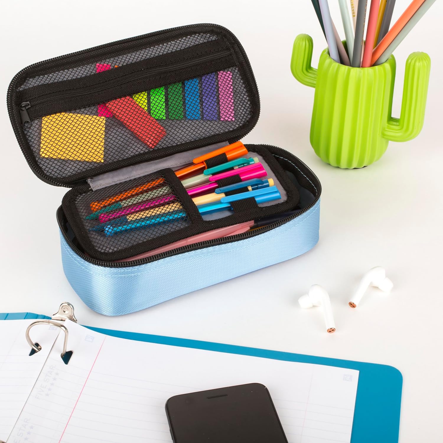 Pencil Pouch, Pen Case, High-Capacity Zipper Pouch, Storage Organizer for School Supplies Earbuds Chargers Cables