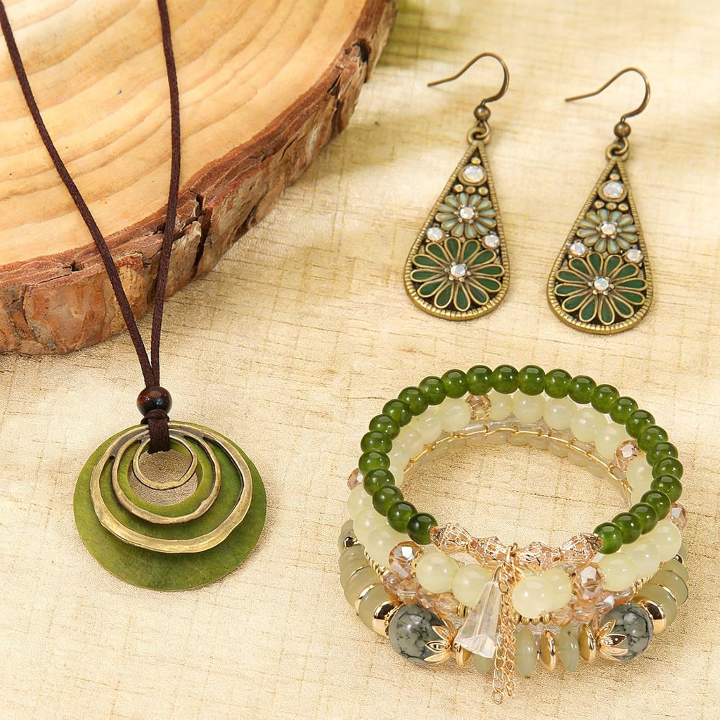 Western Jewelry Sets for Women Boho Jewelry, Layer Bohemian Necklace Earrings Bracelet, Cowgirl Accessory Rodeo