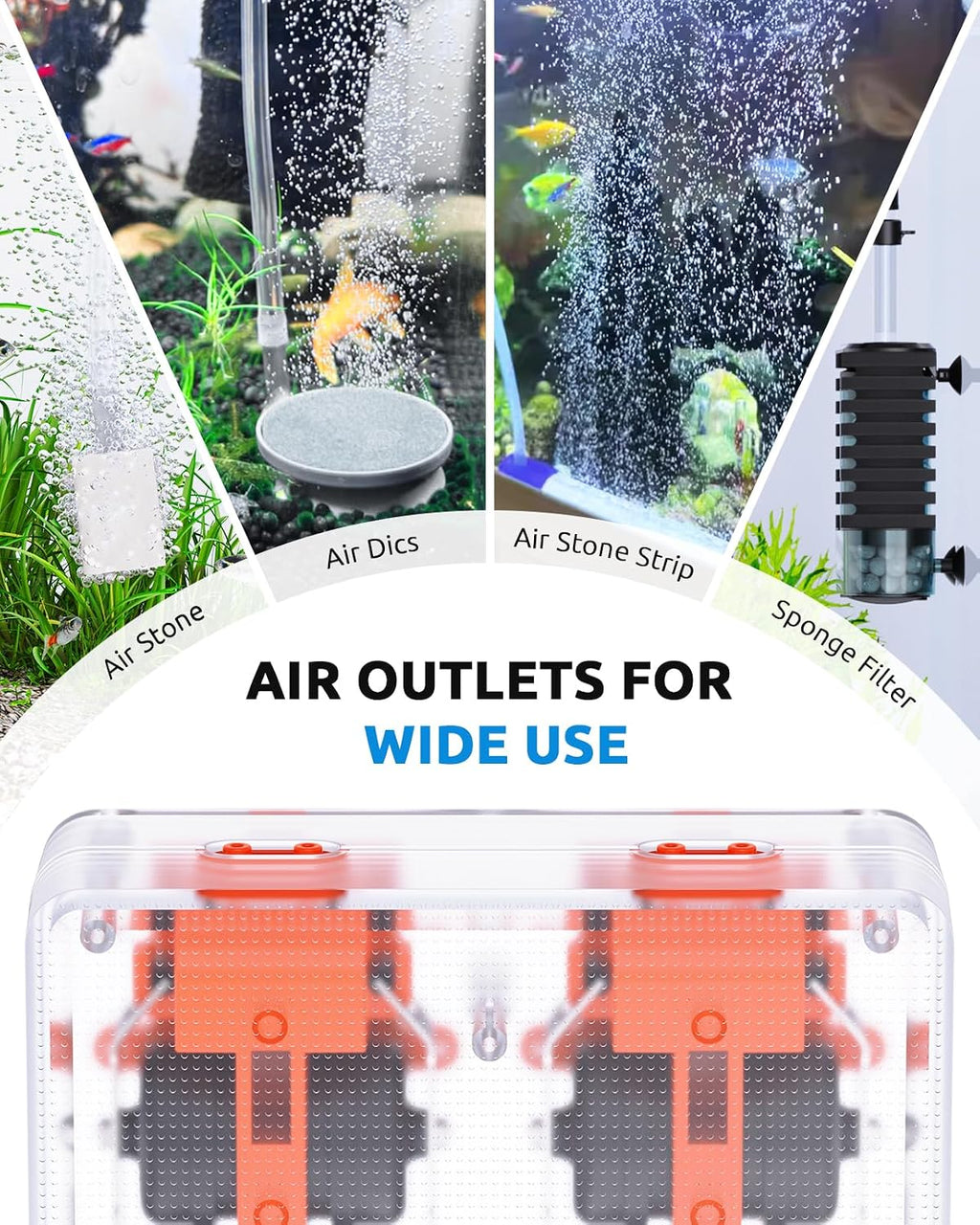 Aquarium Air Pump, Adjustable Fish Tank Bubbler, 10W/160GPH Quiet Aquarium Air Bubbler, Powerful Four Outlets Oxygen