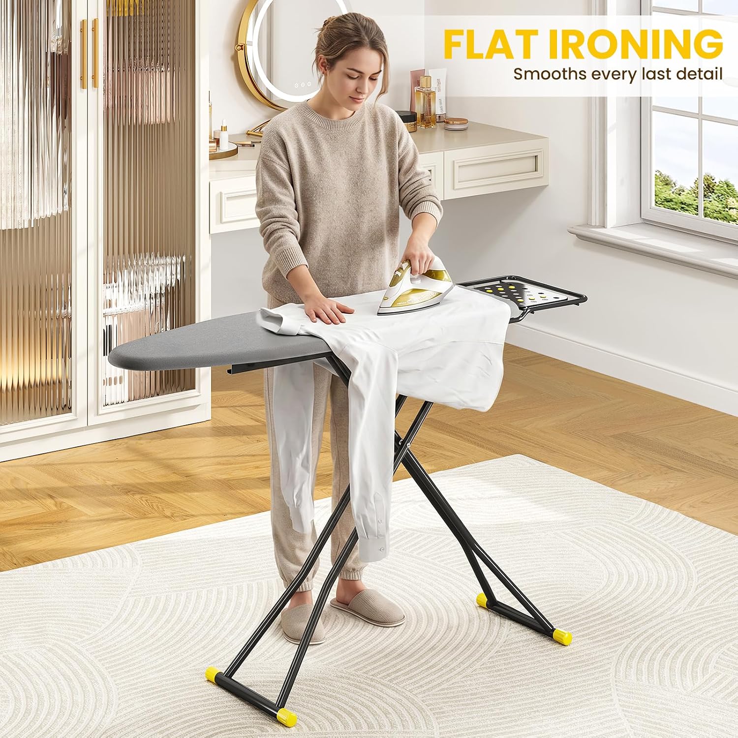2-in-1 Stander & Steam Foldable Ironing Board with Iron Rest | 13 x 43 inchs, Height Adjustable, Alloy Structure
