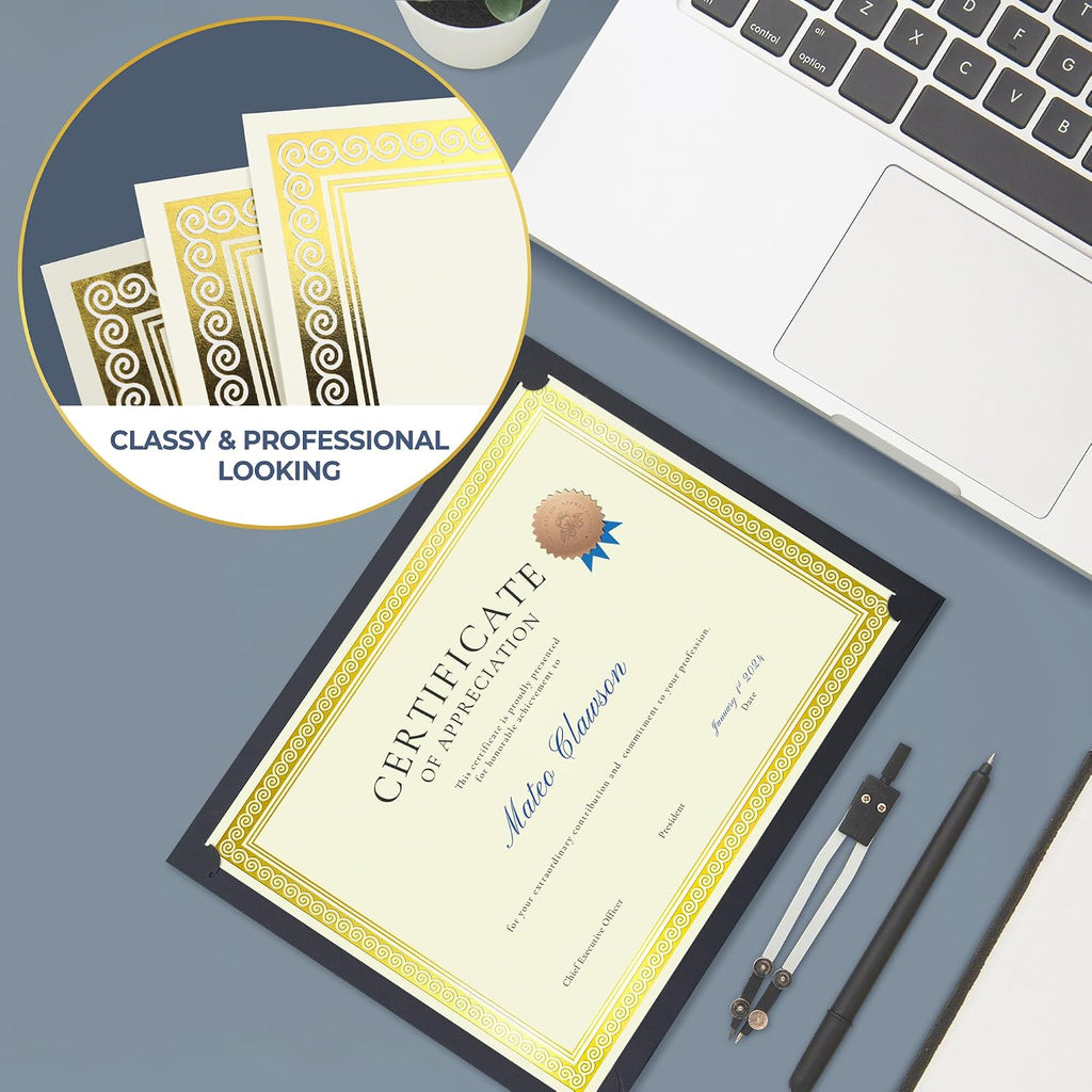 100 Sheets Certificate Papers - Blank Gold Foil Border, 8.5x11 for Diploma, Certificates, Participation Awards
