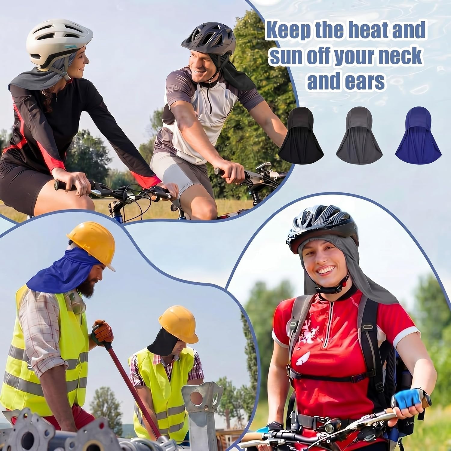 Helmet Liner with Neck Mask, Cooling Skull Cap Sweat Wicking Cap with Tail Sun Cycling Running Neck Protection Hat