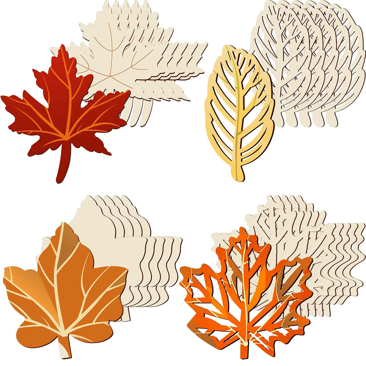 80 Pcs Unfinished Wooden Leaves Fall Crafts, 4 Styles Fall Decor