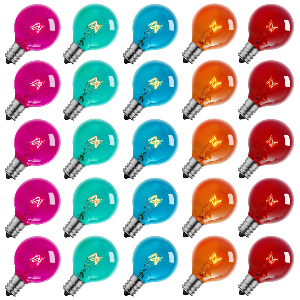 G40 Christmas Light Bulbs, 50 Pack, 5W, E12/C7 Base, Multicolor