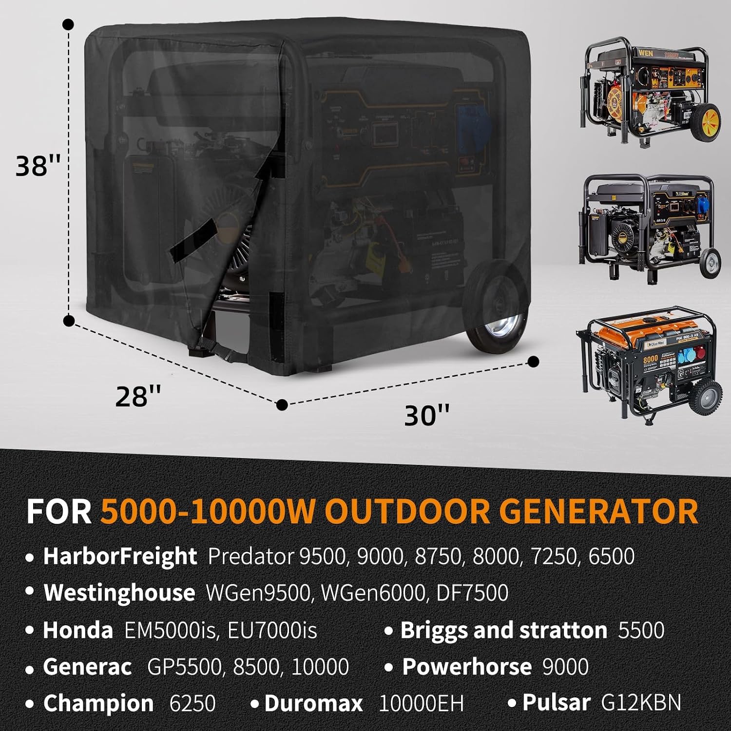 Universal Waterproof Generator Cover, 600D Heavy Duty Small Outside Equipment Cover for Champion,Predator,Wen,BILT