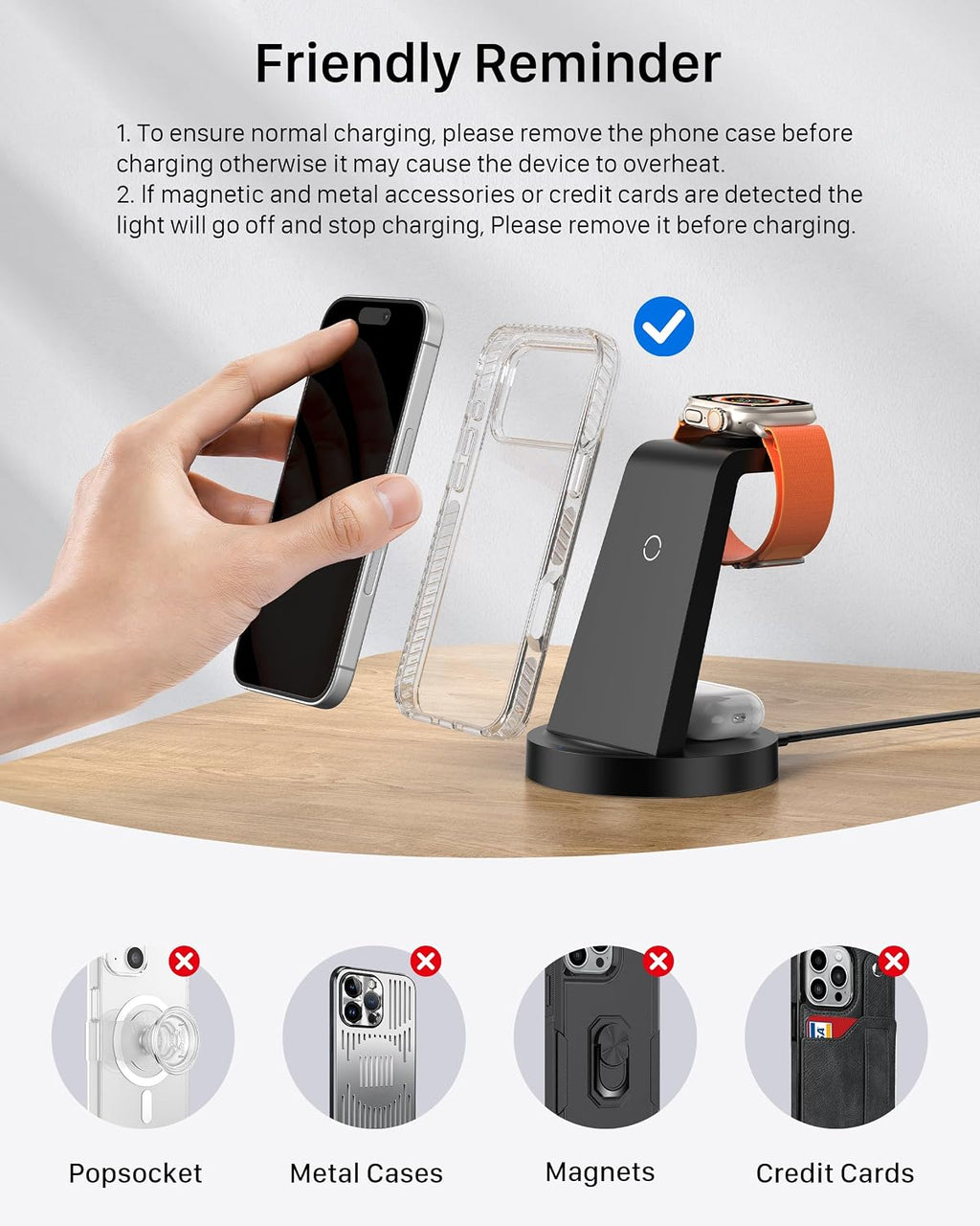 3 in 1 Charging Station for iPhone, Wireless Charger for iPhone 17 16e 16 15 14 13 12 11 X Pro Max & Apple Watch