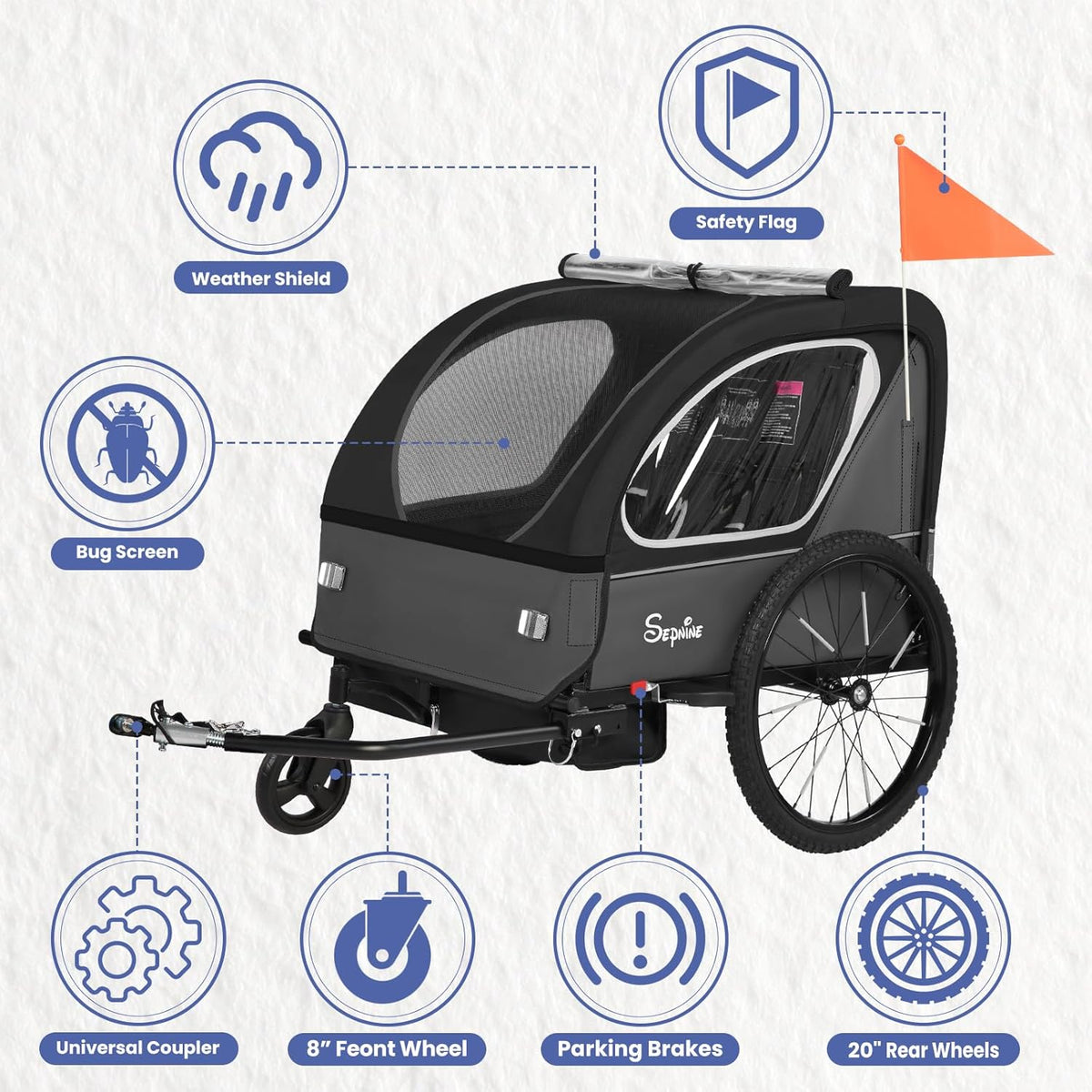 Kids Bike Trailer, 2 in1 Canopy Carrier Converts to Pushcart Suitable for 1 to 2 Toddlers, Kids, Quick Attach to