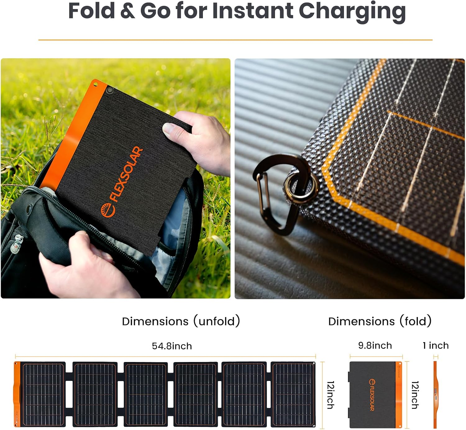 60W Foldable Solar Panel,USB-C/USB-A QC3.0/DC 20-28V Port | IP67 Waterproof Solar Panel for RV Camping Backpacking