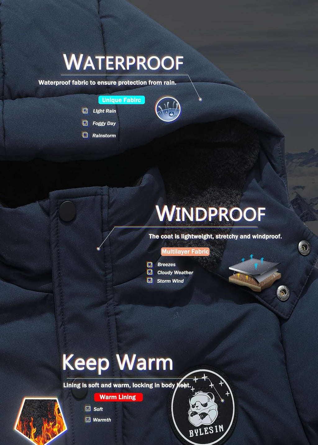 Kids Boy's Puffer Cotton Jacket | Warm Fleece Lined Down Coat Thick Hooded Waterproof Winter Coat