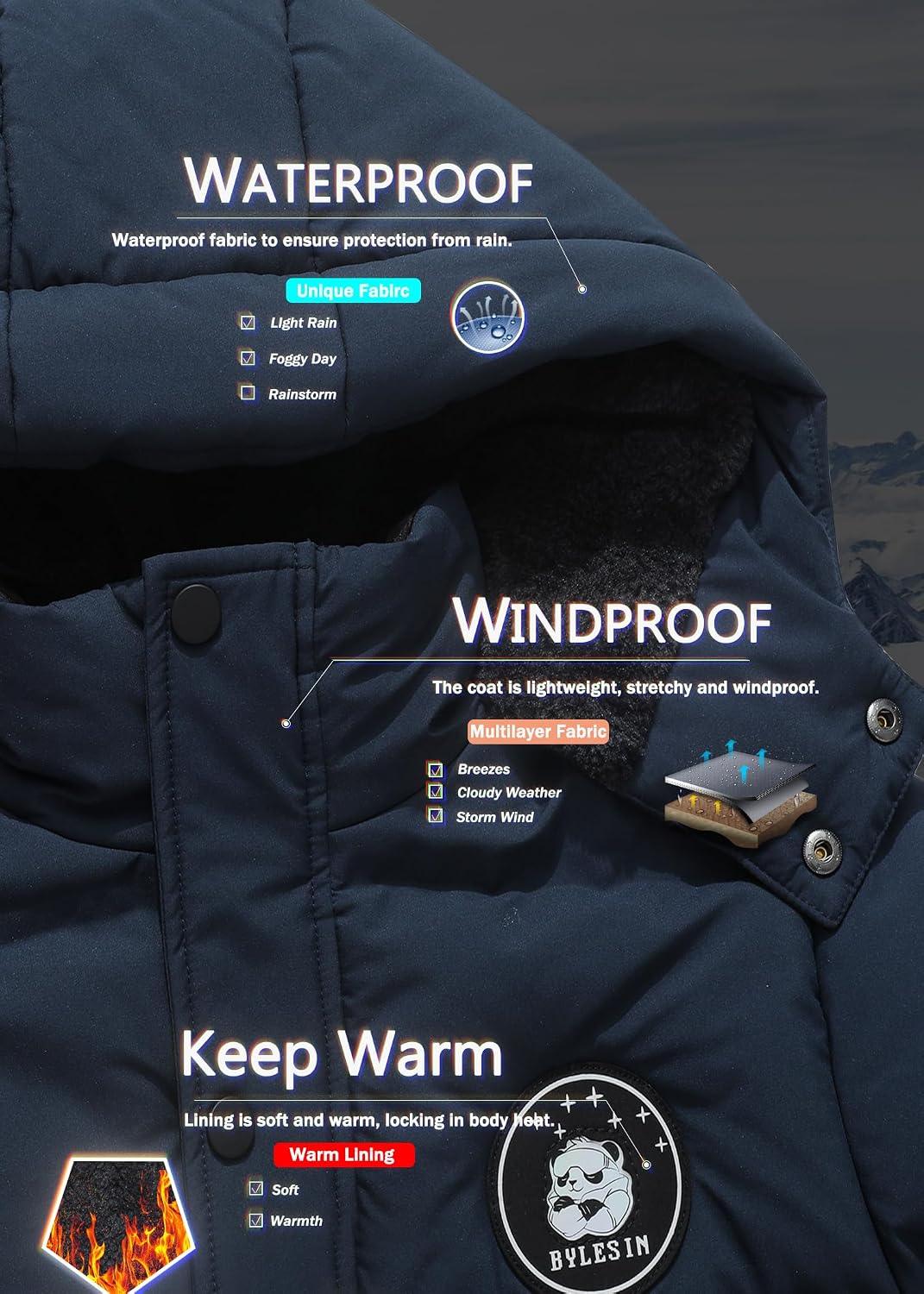 Kids Boy's Puffer Cotton Jacket | Warm Fleece Lined Down Coat Thick Hooded Waterproof Winter Coat