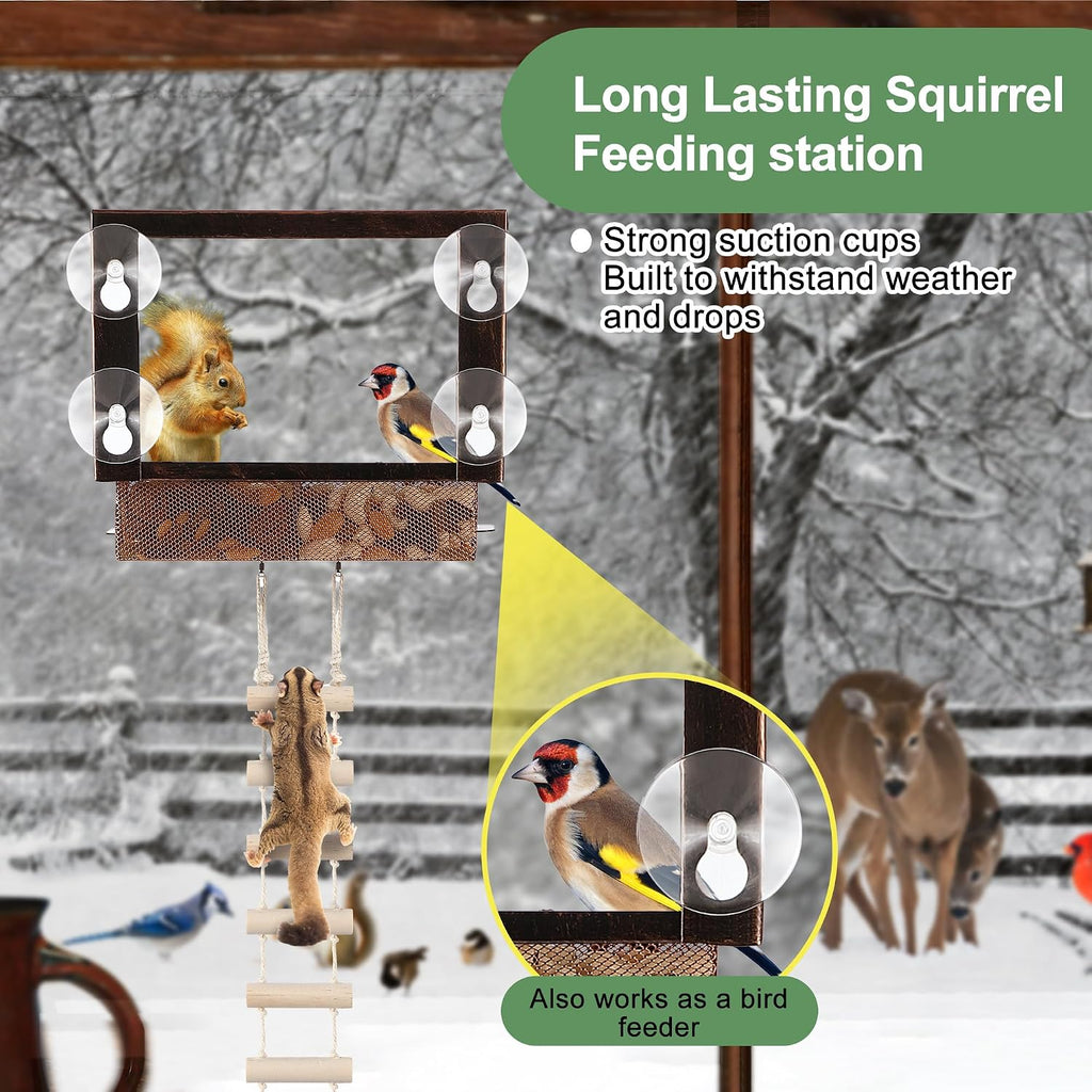 Window Squirrel Feeder, Metal, Strong Suction Cups & Ladders