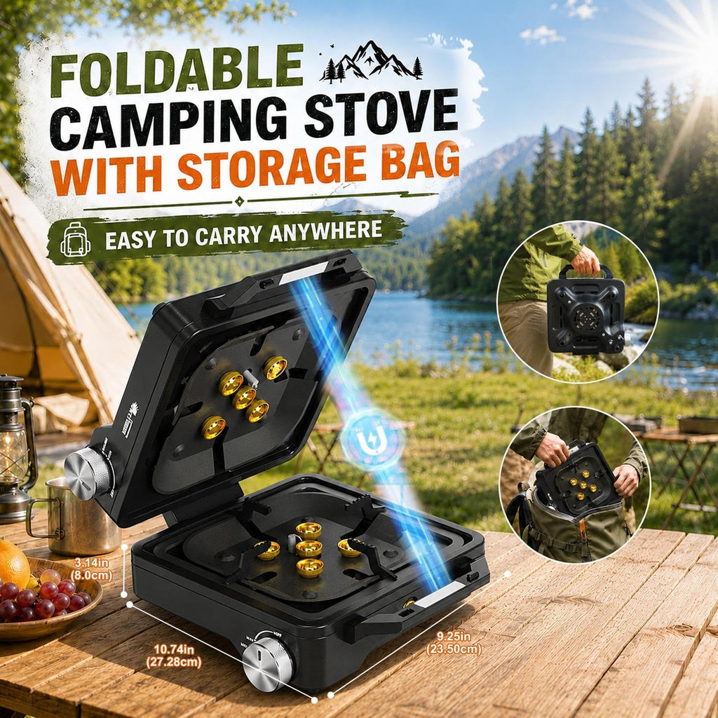 29000 BTU 2 Burner Camping Stove with Windshield, Propane Camp Stove, Portable Folding Gas Stove, Camping Essentials