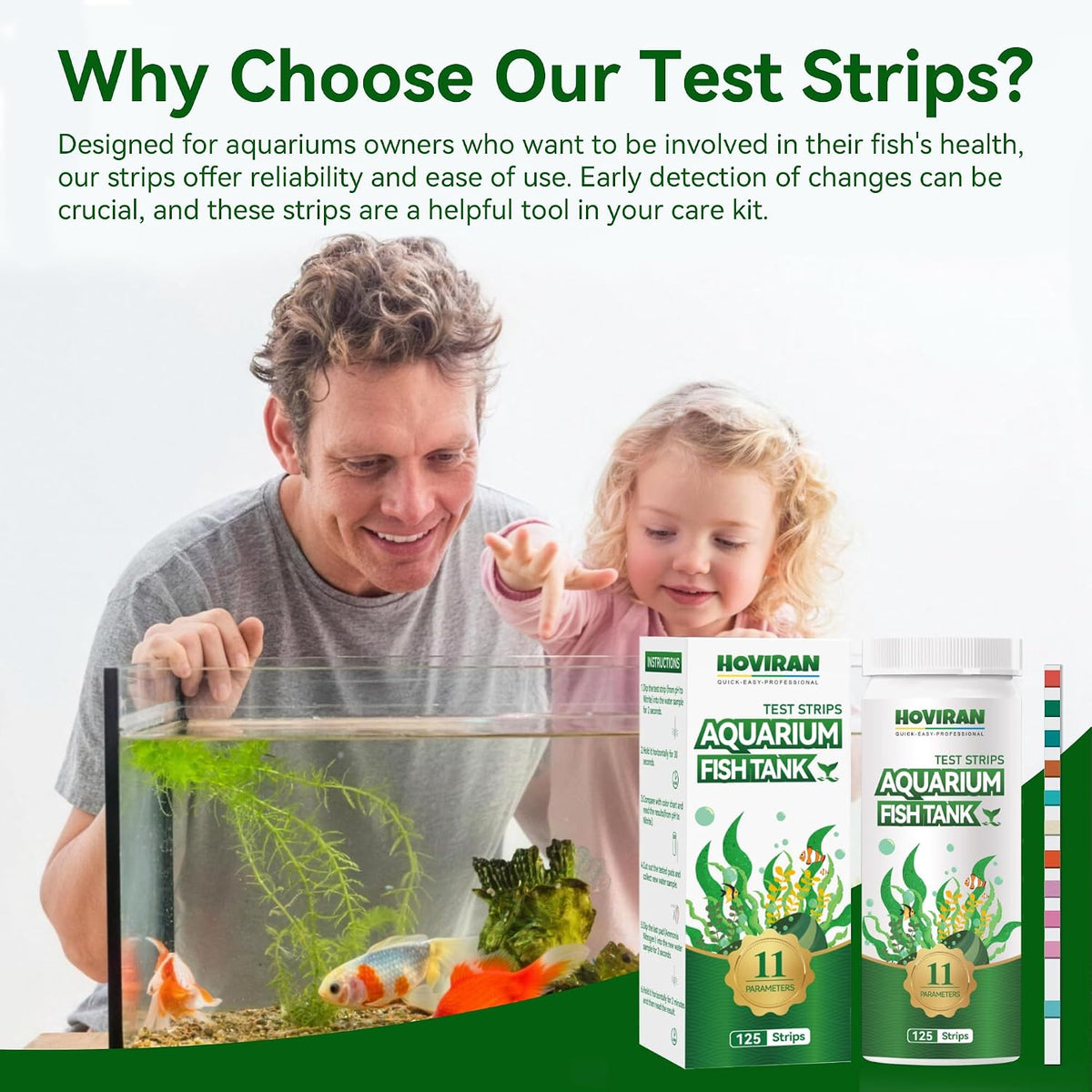 11 in 1 Aquarium Water Test Strips with Ammonia,125 ct Fish Tank Test Kit
