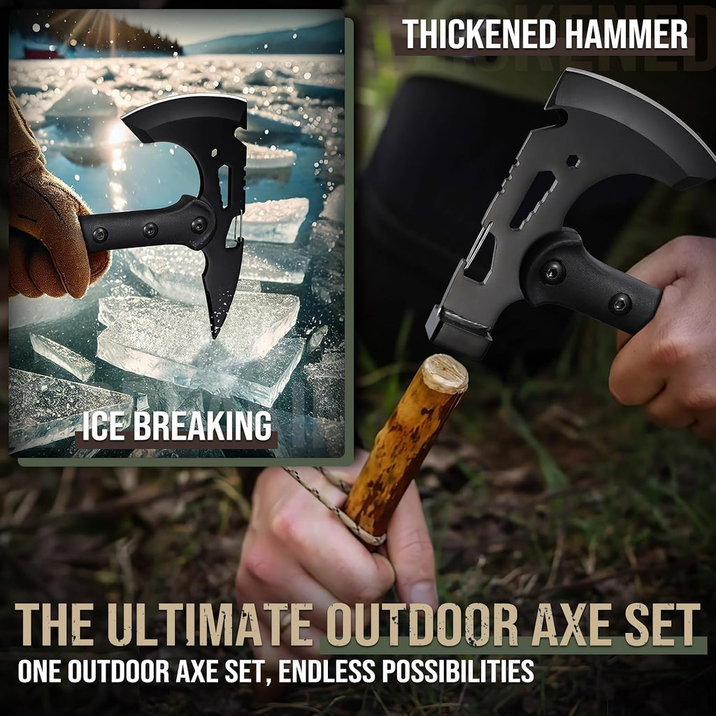 Tactical Hatchet Axe 2 Pack - Portable Tomahawk with Sheath | Multi-Functional Survival Axes with Hammer and Spike