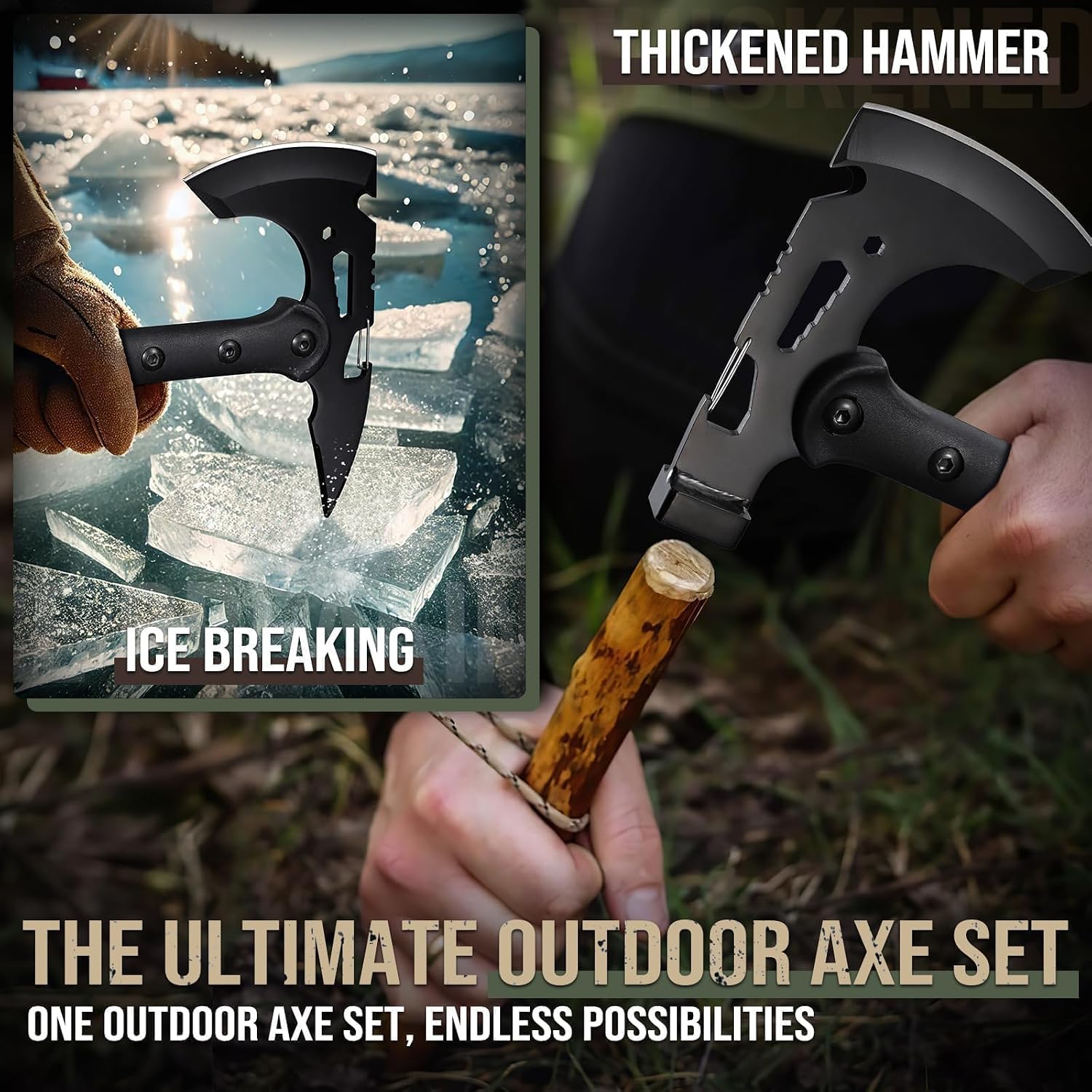 Tactical Hatchet Axe 2 Pack - Portable Tomahawk with Sheath | Multi-Functional Survival Axes with Hammer and Spike