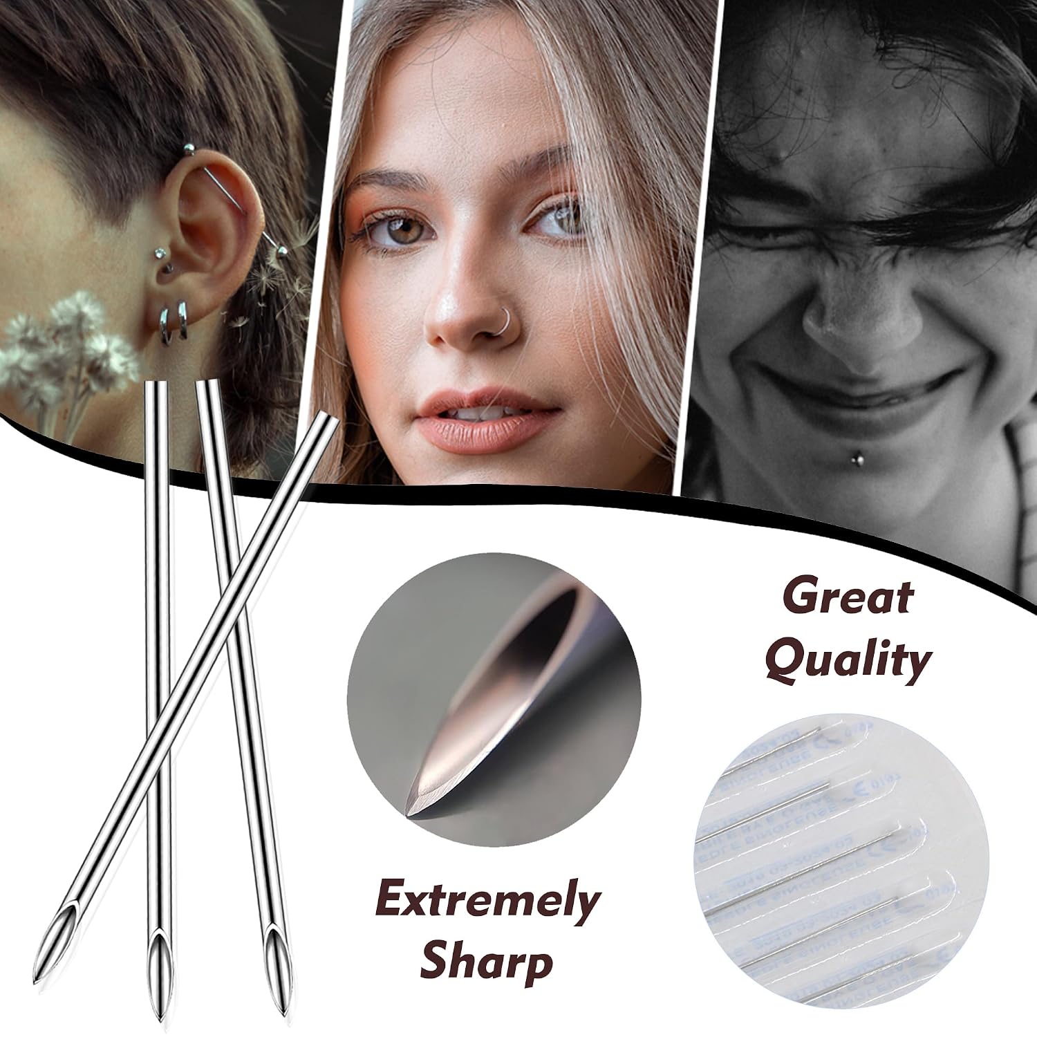 Body Piercing Kit - 43Pcs Professional Piercing Tool Kit with 12G 14G 16G 18G 20G Piercing Needles, Clamps for Ear