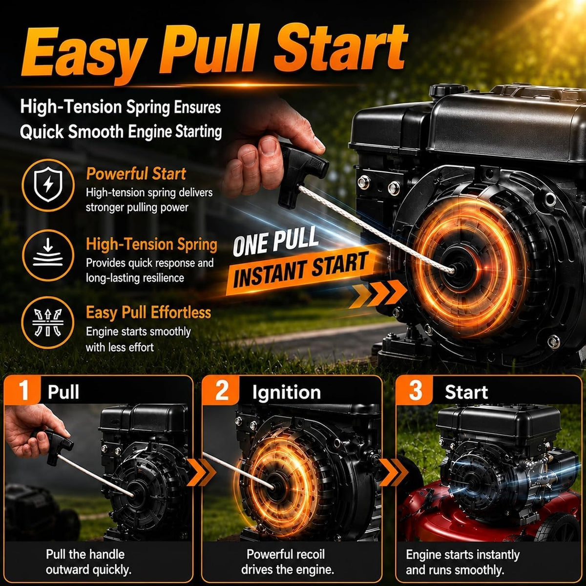 Pull Start Assembly, Recoil Starter Cord Rope Assembly Compatible with Kohler 3000 Series Engine SH255 SH265 SH270 196cc Replace # 18-165-05-S