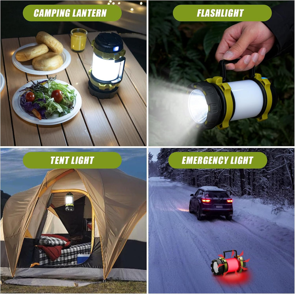 2Pack Camping Lantern, Rechargeable Flashlight & Emergency Light | 1000LM 6 Modes Battery Powered Lantern, 4000mAh