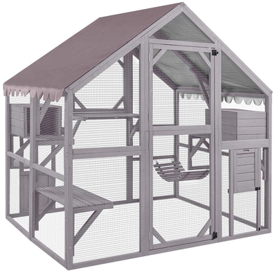 Catio Outdoor Cat Enclosure Large Cat Run with Bridges, Walks, Small Houses, Roof Cover 28.27 ft²