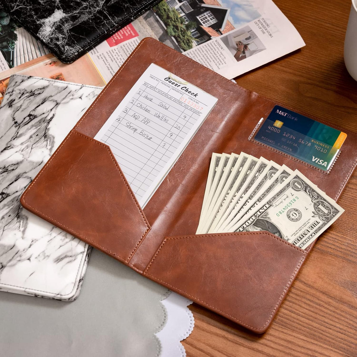 Restaurant Check Presenters, Guest Check Card Holder with Fork&Spoon Imprint, Restaurant Bill Holder, Check