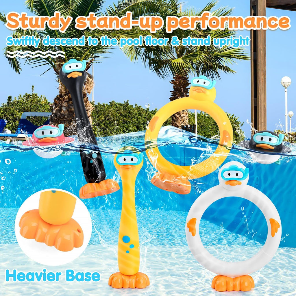 Pool Diving Toys for Kids, 9 PCS Swimming Pool Diving Rings, Summer Duck Dive Sticks with Duck Float Toys for Kids