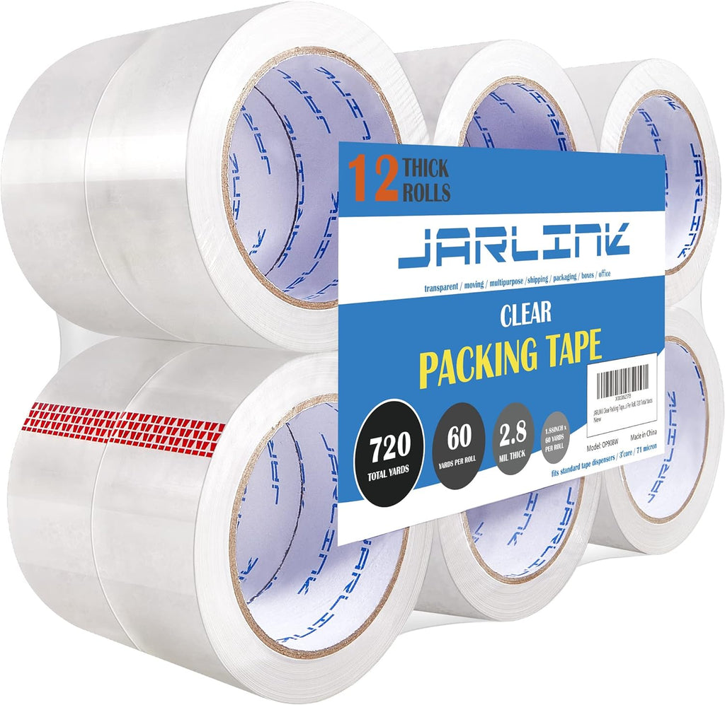 12 Rolls Clear Packing Tape, Heavy Duty Packaging Tape | Ultra Thick 2.8mil and 1.88" Wide. 60 Yards per Roll, 720