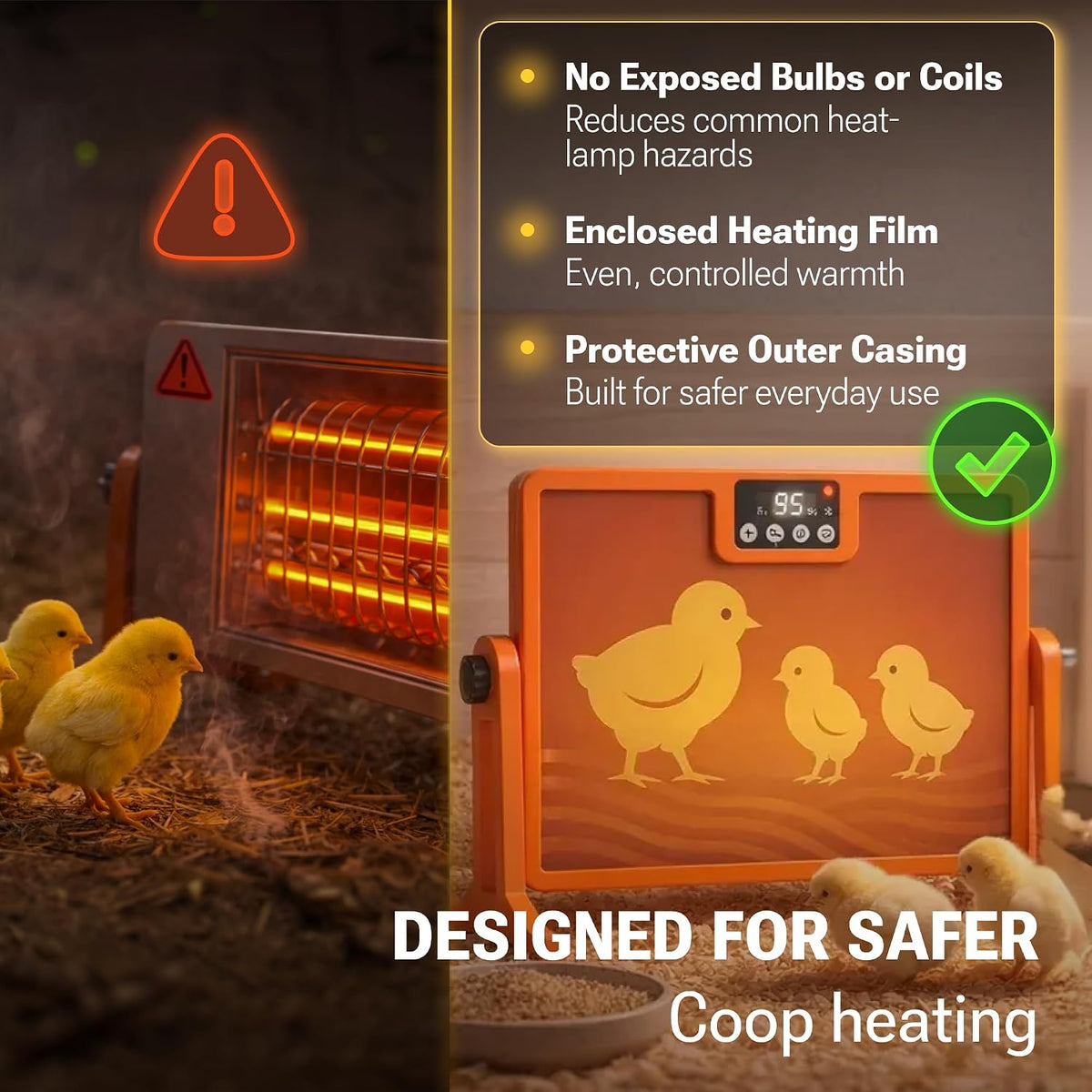 Chicken Coop Heater with New Technology Far-Infrared Heating - Adjustable Radiant Panel for Chicks, Fire-Safe Coop