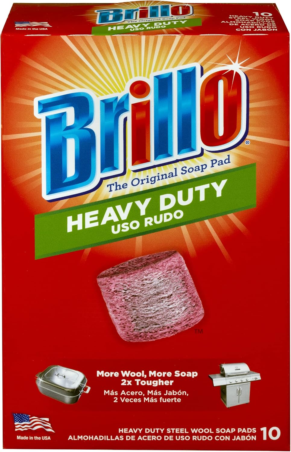 Heavy Duty Steel Wool Soap Pads, Original Red Scent, 10-Count