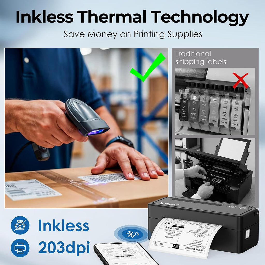 Bluetooth Thermal Shipping Label Printer, Wireless 4x6 Label Printer for Small Business, Compatible with iPhone