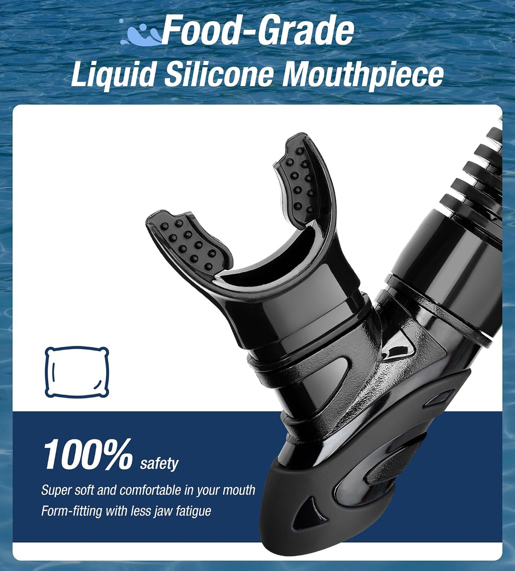 Diving Dry Snorkel for Adult Youth with Purge Valve, Flexible Tube | Air-In & Water-Out Design, Easy Comfortable