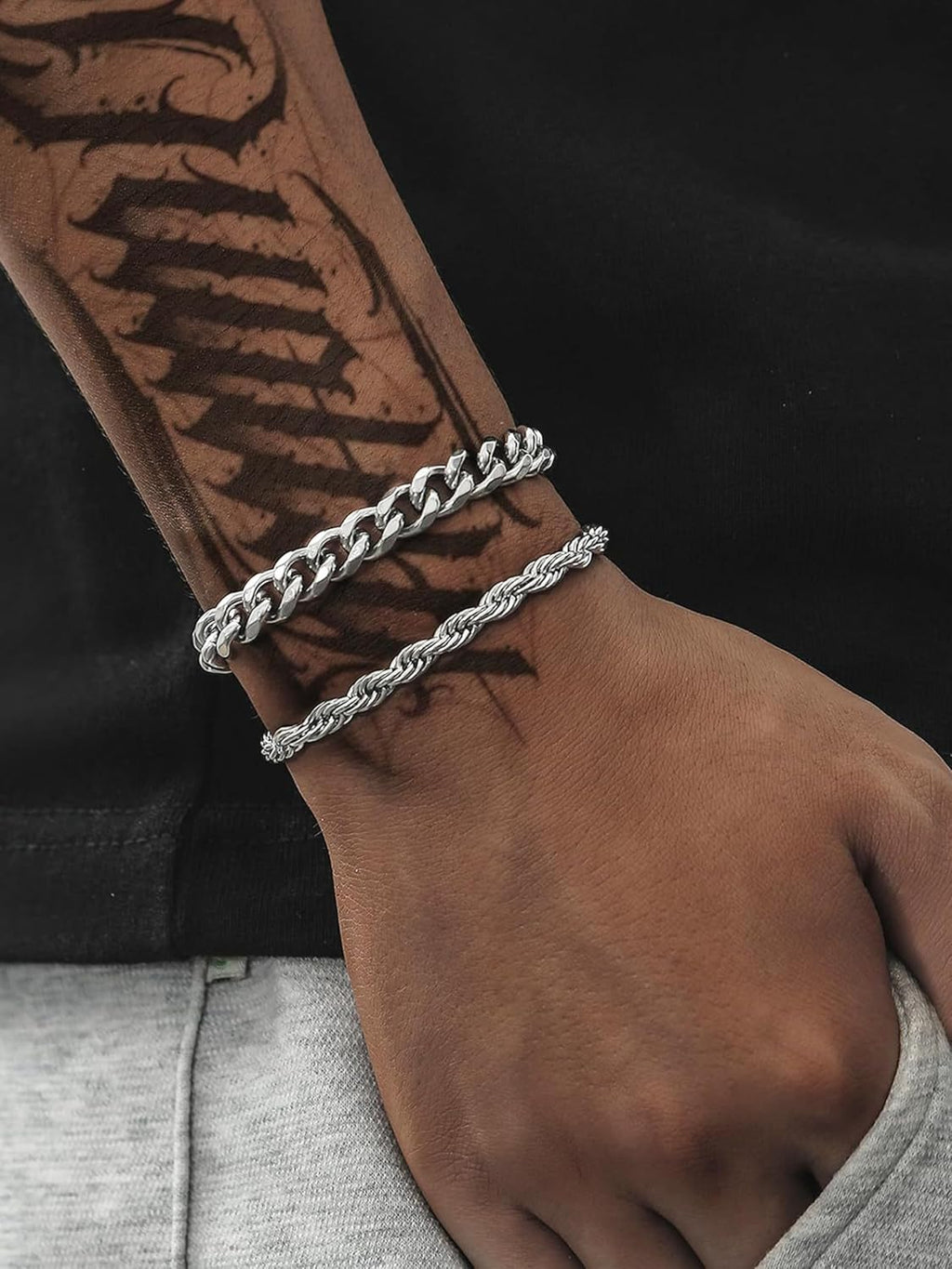Fathers Day Bracelets for Men Jewelry as 2 PCS Silver/Gold Bracelet for Men Chain, 7-10In Stainless Steel Bracelets