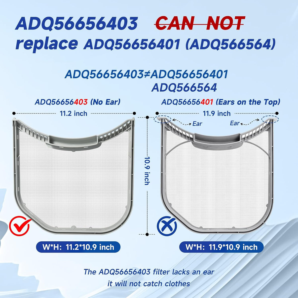 ADQ56656403 Dryer Lint Filter Screen Replacement for LG WashTower & Dryers