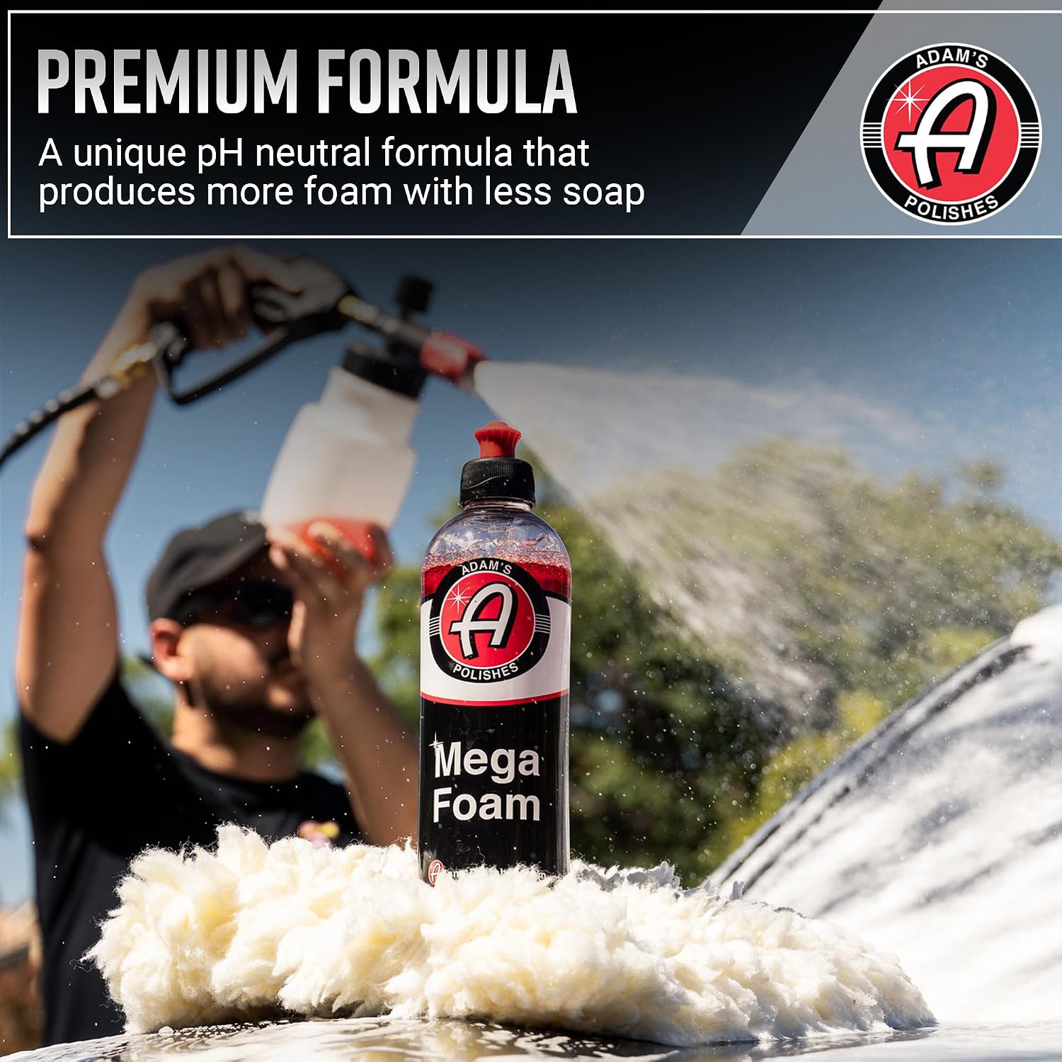 Adam’s Mega Foam Car Wash Soap (Gallon) – pH Neutral, Ultra Concentrated for Foam Cannon, Foaming Spray Gun, or