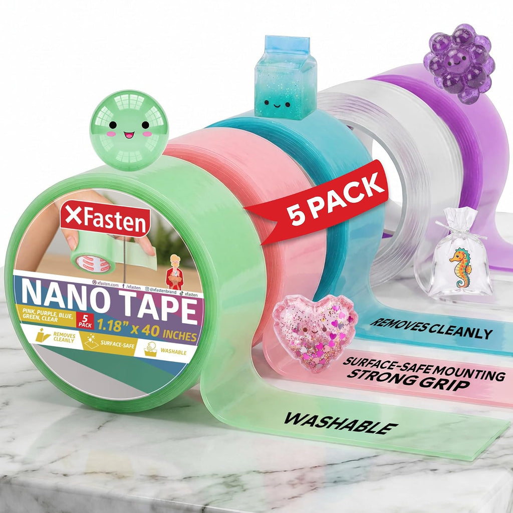 Nano Tape for Bubble Kit 5-Pack 200 Inch Multicolor Double Sided Nano Bubble Tape for Squishy Kit Colorful Reusable