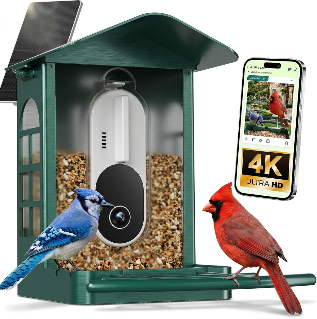 Bird Feeder with Camera, 4K UHD Video Bird House with Camera Solar Powered, No Subscription, AI Bird Species