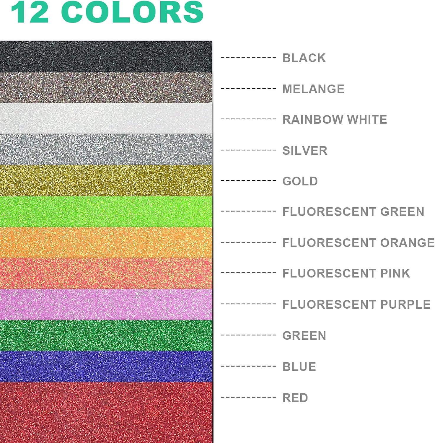 Glitter HTV Heat Transfer Vinyl Bundle -12 Pack 12”x 10" Glitter HTV Heat Transfer Vinyl Iron on Vinyl for T-Shirts