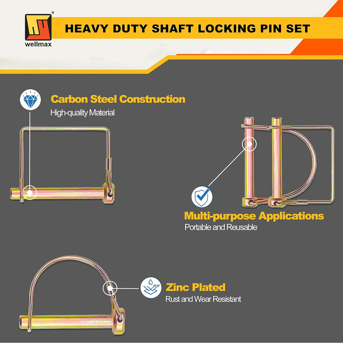 20 Pcs Trailer Hitch Pin Assortment, 1/4", 5/16" & 3/8", Gold Color